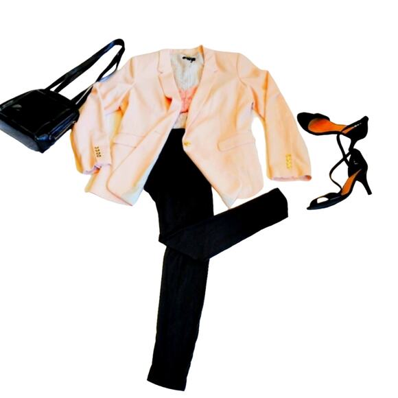 DKNY Blazer Oversized Sz 16 Soft Peach GOLD Buttons Long Jacket Avante Garde NEW - Picture 9 of 14